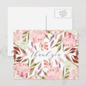 Waterverf Pink Peony Floral Hartelijk dank Briefkaart (Voorkant / Achterkant)