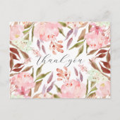 Waterverf Pink Peony Floral Hartelijk dank Briefkaart (Voorkant)