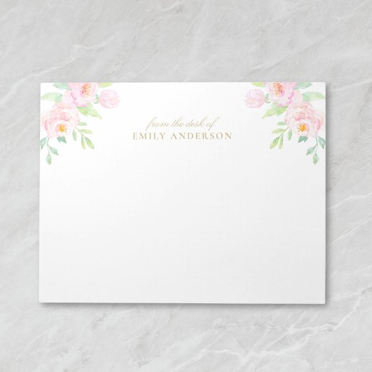 Waterverf Pink Peony Floral uit het bureau van Notitieblok