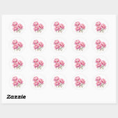 Waterverf Pink Peony Flowers Ronde Sticker (Vel)