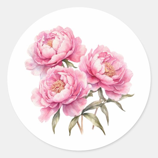 Waterverf Pink Peony Flowers Ronde Sticker (Voorkant)