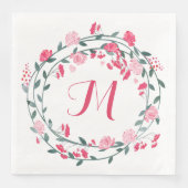Waterverf Pink Peony Monogram Wreath Servetten (Voorkant)