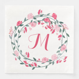 Waterverf Pink Peony Monogram Wreath Servetten