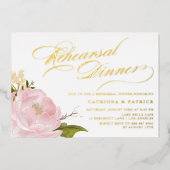Waterverf Pink Peony Rehearsal Dinner Gold Folie Uitnodiging (Voorkant)