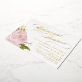 Waterverf Pink Peony Rehearsal Dinner Gold Folie Uitnodiging (Gedraaid)