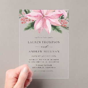 Waterverf Pink Poinsettia Floral Winter Wedding Acryl Uitnodigingen