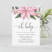 Waterverf Pink Poinsettia Winter Baby shower Kaart (Staand voorkant)