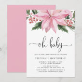 Waterverf Pink Poinsettia Winter Baby shower Kaart (Voorkant / Achterkant)