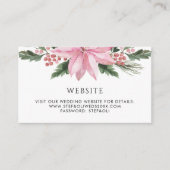 Waterverf Pink Poinsettia Winter Wedding Website Informatiekaartje (Voorkant)