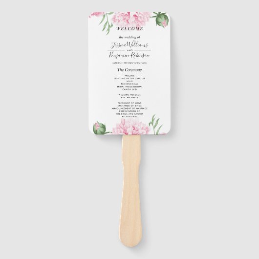 Waterverf Pink Pony Floral Wedding Handwaaier (Voorkant)