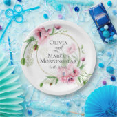 Waterverf Pink Poppies en Foliage Papieren Bordje (Feest)