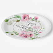 Waterverf Pink Poppies en Foliage Papieren Bordje (Gekanteld)