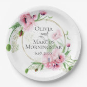 Waterverf Pink Poppies en Foliage Papieren Bordje (Voorkant)