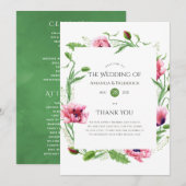 Waterverf Pink Poppies Wedding Programmakaart (Voorkant / Achterkant)