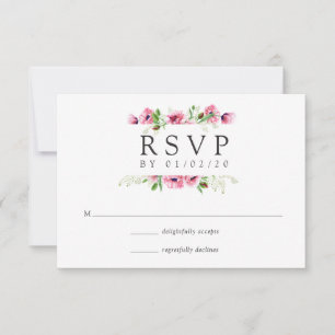 Waterverf Pink Poppies Wedding RSVP Kaartje