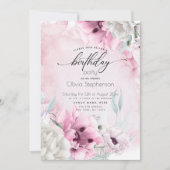 Waterverf Pink Poppy Birthday Party Uitnodiging (Voorkant)