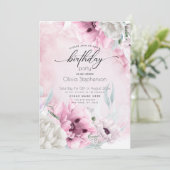 Waterverf Pink Poppy Birthday Party Uitnodiging (Staand voorkant)