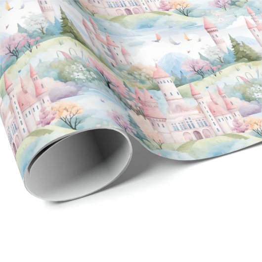 Waterverf Pink Princess Castle - Cadeaupapier (Rol Hoek)