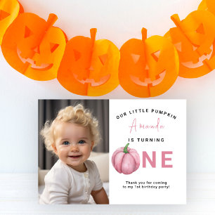 Waterverf Pink Pumpkin eerste verjaardagsfeestje Bedankkaart