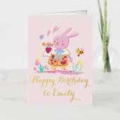 waterverf Pink Rabbit's Birthday Symphony Folie Wenskaart (Voorkant)