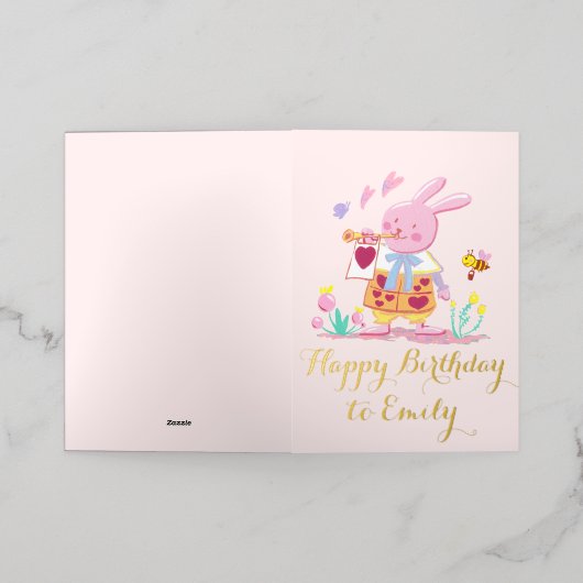 waterverf Pink Rabbit's Birthday Symphony Folie Wenskaart (Buiten Laag)