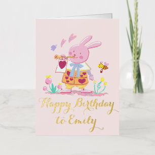 waterverf Pink Rabbit's Birthday Symphony Folie Wenskaart