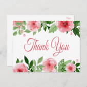 Waterverf Pink Rose Floral Dank u Briefkaart (Voorkant / Achterkant)