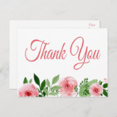 Waterverf Pink Rose Floral Dank u Briefkaart (Voorkant / Achterkant)