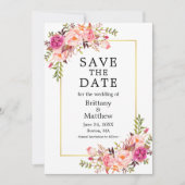 Waterverf Pink Roses Photo Gold Bewaar de datum Save The Date (Voorkant)