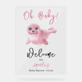 Waterverf Pink Seal Baby shower Acryl Bord