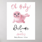 Waterverf Pink Seal Baby shower Poster (Voorkant)