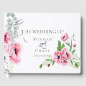 Waterverf Pink Spring Poppies en Foliage Gastenboek (Voorkant)