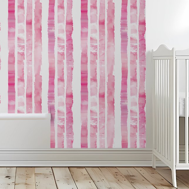 Waterverf Pink Stripes Kinderkamer Kinderkamer Behang (Creator heeft geüpload)