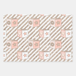 WATERVERF PINK & TAN BABY GIRL FLOWERS BEREN INPAKPAPIER VEL