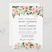 Waterverf Pink White Floral bruilding legant Kaart (Voorkant / Achterkant)