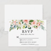 Waterverf Pink White Floral Elegant RSVP Kaartje (Voorkant / Achterkant)