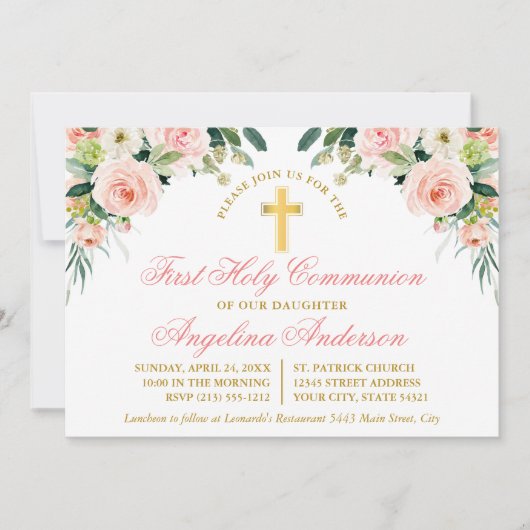 Waterverf Pink White Floral First Community Gold Kaart (Voorkant)