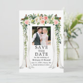Waterverf Pink White Floral Foto van bruiloft Save The Date (Staand voorkant)