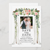 Waterverf Pink White Floral Foto van bruiloft Save The Date (Voorkant / Achterkant)