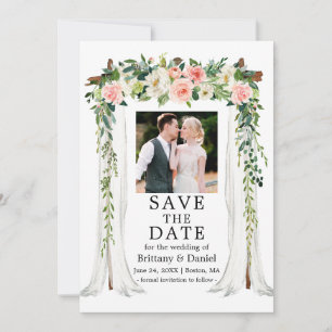 Waterverf Pink White Floral Foto van bruiloft Save The Date