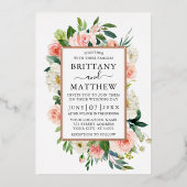 Waterverf Pink White Floral Roos Gold Folie Uitnodiging (Voorkant)