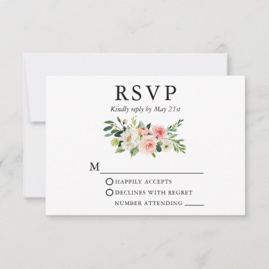 Waterverf Pink White Floral RSVP Kaartje (Voorkant)