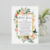 Waterverf Pink White Floral Vrijgezellenfeest Gold Folie Uitnodiging (Staand Voorkant)