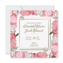 Waterverf Pink & White Peonies Floral Wedding