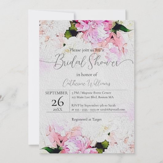 Waterverf Pink White Peony Flowers Vrijgezellenfee Kaart (Voorkant)