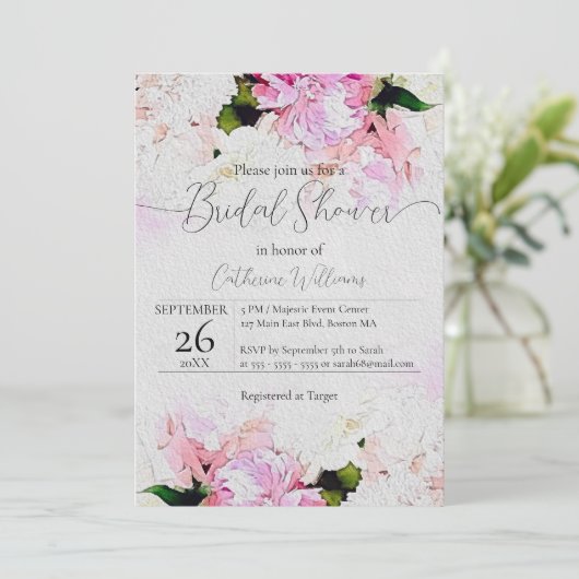 Waterverf Pink White Peony Flowers Vrijgezellenfee Kaart (Staand voorkant)