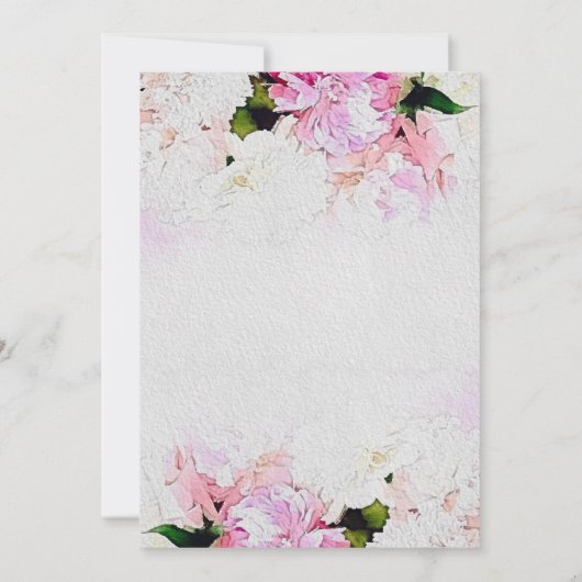 Waterverf Pink White Peony Flowers Vrijgezellenfee Kaart (Achterkant)