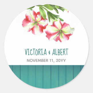 Waterverf Pink White Petunias Floral Art Wedding Ronde Sticker