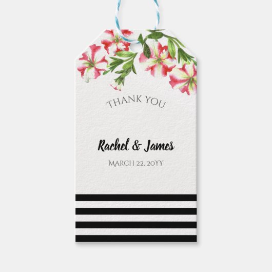 Waterverf Pink White Petunias Floral Wedding Cadeaulabel (Voorkant)