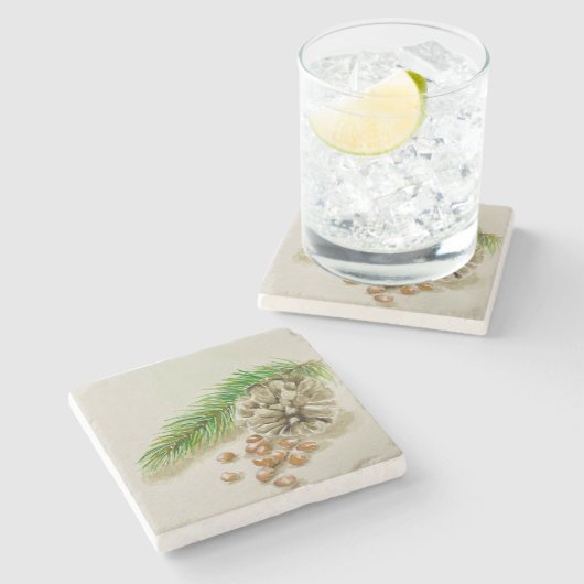 Waterverf Pinõnnoten Pinecone New Mexico Stenen Onderzetter (Zijkant)